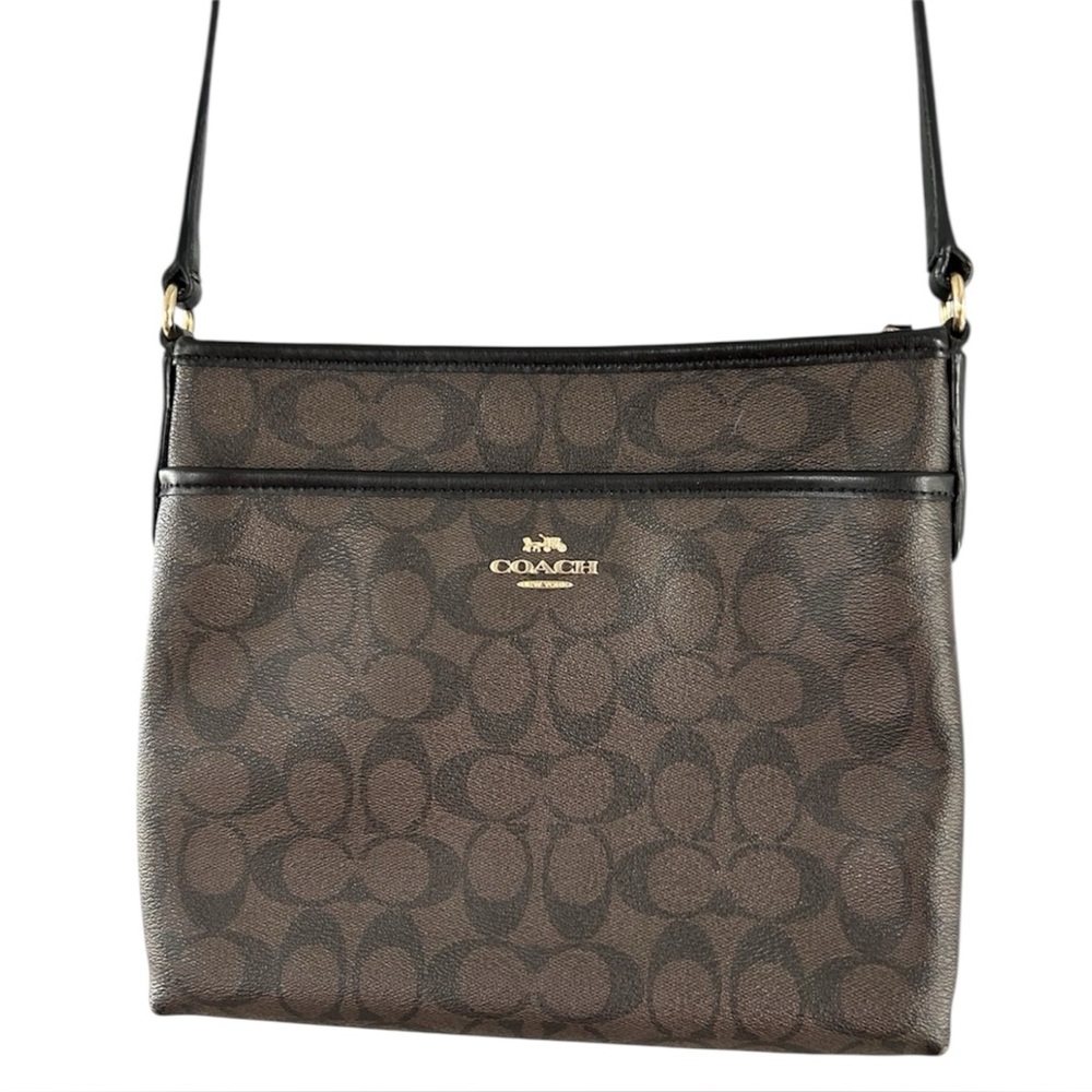 Coach Zip FIle F29210 Signature Crossbody Shoulder Purse HandBag Bag Brown/Black